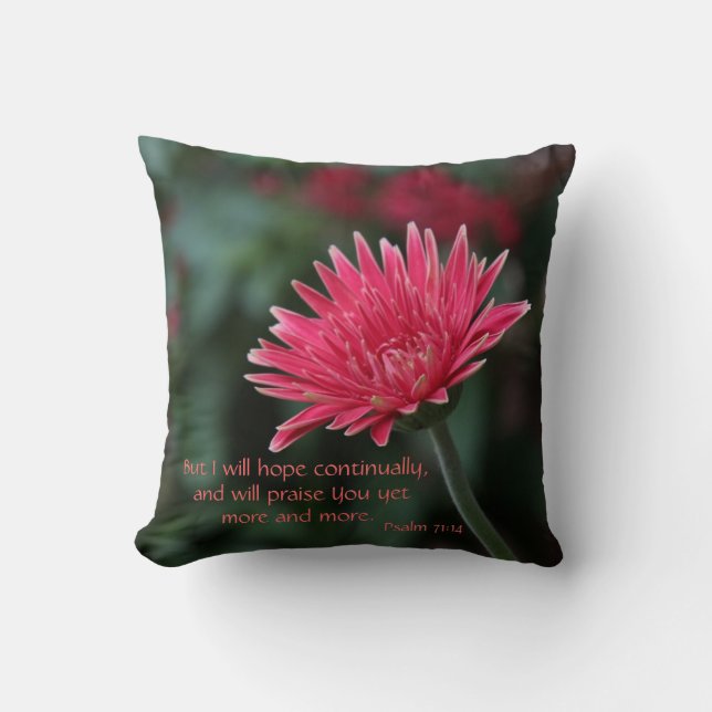 Roze Gerbera Marguerite met Bijbelvers uit Psalm 7 Kussen (Voorkant)
