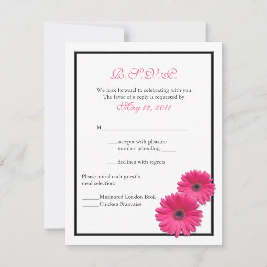 Roze Gerbera met Black Border Response Kaart (Voorkant)