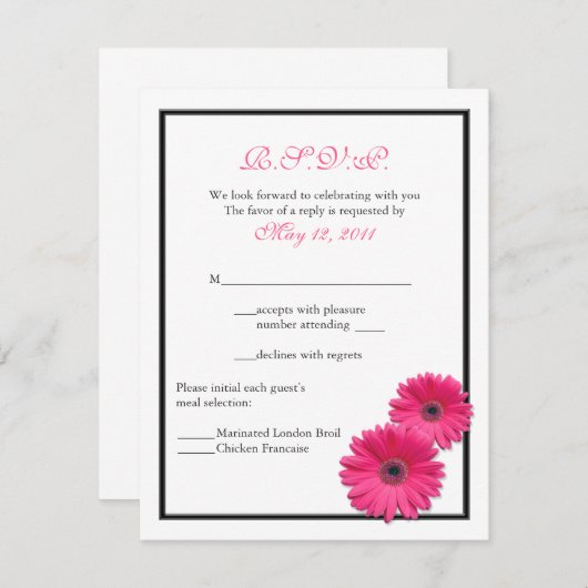 Roze Gerbera met Black Border Response Kaart (Voorkant / Achterkant)