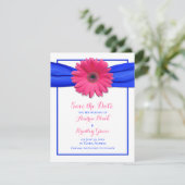 Roze Gerbera met Blauw Lint sparen de Kaart van de (Staand voorkant)