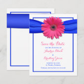 Roze Gerbera met Blauw Lint sparen de Kaart van de (Voorkant / Achterkant)
