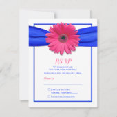 Roze Gerbera met Blue Ribbon RSVP Card (Voorkant)