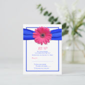 Roze Gerbera met Blue Ribbon RSVP Card (Staand voorkant)