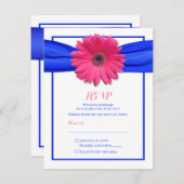 Roze Gerbera met Blue Ribbon RSVP Card (Voorkant / Achterkant)