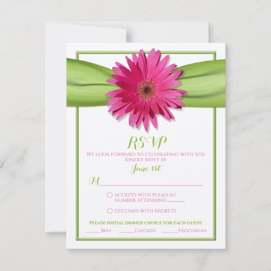 Roze Gerbera met Green Ribbon Response Kaart (Voorkant)