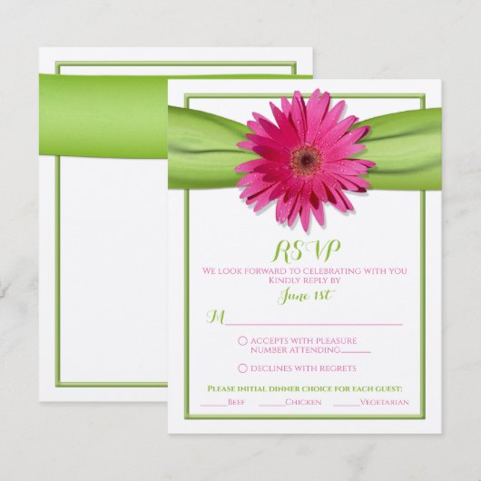 Roze Gerbera met Green Ribbon Response Kaart (Voorkant / Achterkant)