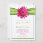 Roze Gerbera met groene satin lint uitnodiging (Voorkant)