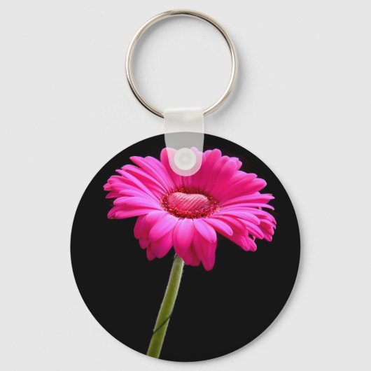 Roze gerbera met hart op zwarte achtergrond sleutelhanger (Voorkant)