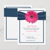 Roze Gerbera met Navy Ribbon Response Kaart (Voorkant / Achterkant)