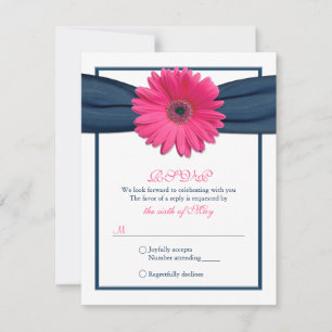 Roze Gerbera met Navy Ribbon Response Kaart