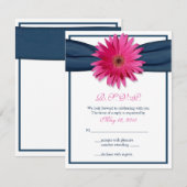 Roze Gerbera met Navy Ribbon Response Kaart (Voorkant / Achterkant)