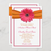 Roze Gerbera met Oranje uitnodiging voor weddensch (Voorkant / Achterkant)