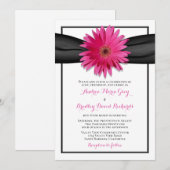 Roze Gerbera met uitnodiging van het Zwarte Satin (Voorkant / Achterkant)