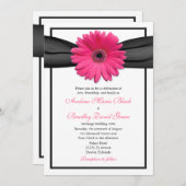 Roze Gerbera met zwarte lintuitnodiging Kaart (Voorkant / Achterkant)