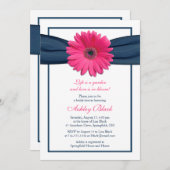 Roze Gerbera Navy Ribbon Bridal Shower Kaart (Voorkant / Achterkant)