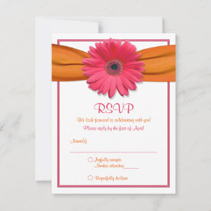 Roze Gerbera Oranje lint Bat Mitzvah Reageer Kaart