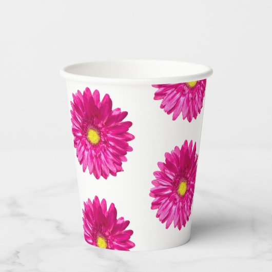 Roze Gerbera Papieren Bekers met Bloemenprint (Achterkant)