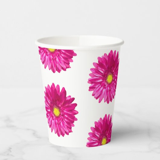 Roze Gerbera Papieren Bekers met Bloemenprint (Links)