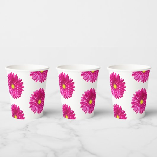 Roze Gerbera Papieren Bekers met Bloemenprint (Multi)