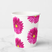 Roze Gerbera Papieren Bekers met Bloemenprint (Voorkant)