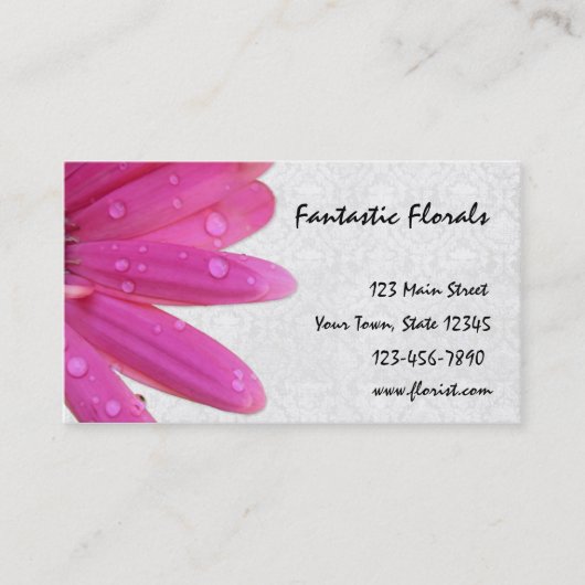 Roze Gerbera Water Druppelt Visitekaartje (Voorkant)