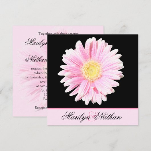 Roze Gerbera Wedding Uitnodiging (Voorkant / Achterkant)