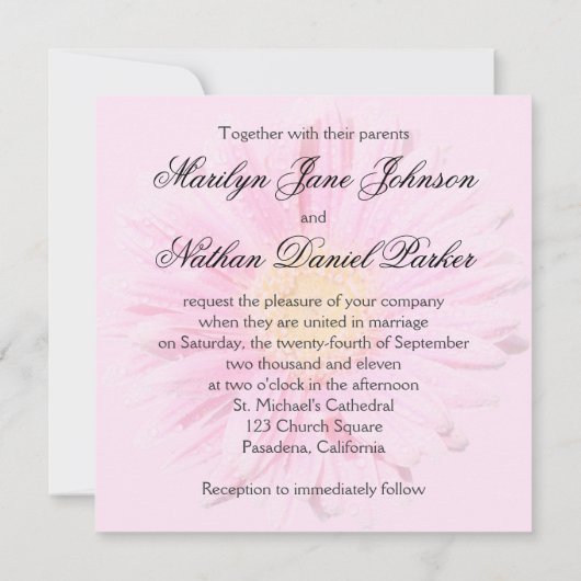 Roze Gerbera Wedding Uitnodiging (Achterkant)