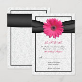 Roze Gerbera Zwarte Lint Trouw Antwoordkaart RSVP Kaartje (Voorkant / Achterkant)