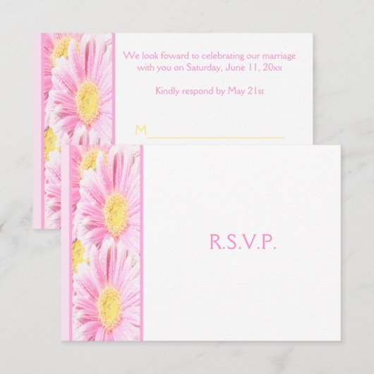 Roze Gerbera's op Witte Antwoordkaart II Kaart (Voorkant / Achterkant)