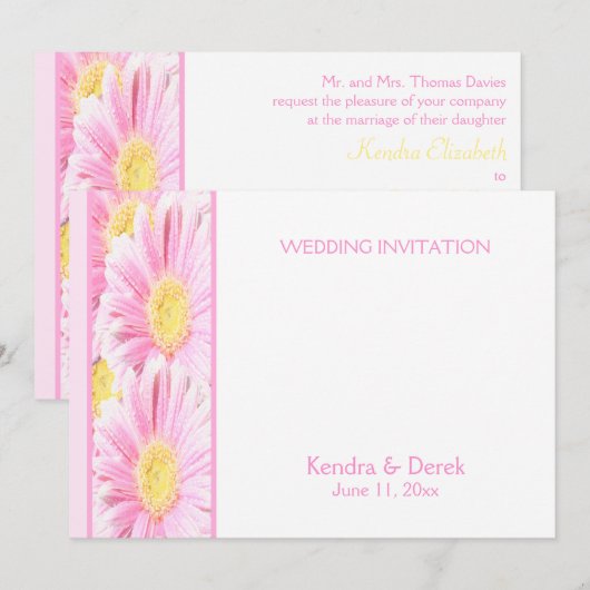 Roze Gerberas over de uitnodiging tot het indienen (Voorkant / Achterkant)