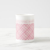 ROZE GEREGELDE QUILT Bone China Mok + Tekst / Blus (Voorkant)