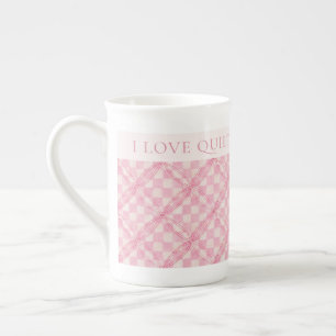 ROZE GEREGELDE QUILT Bone China Mok + Tekst / Blus