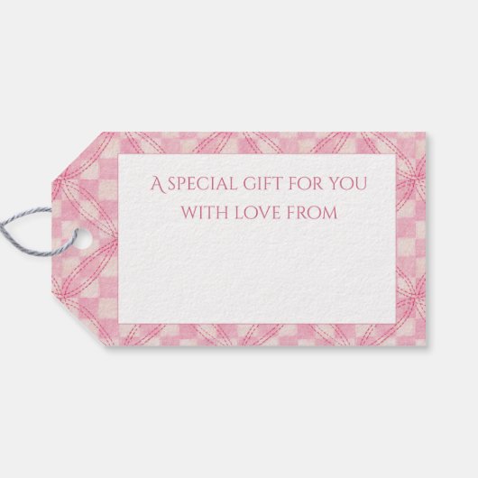 ROZE GEREGELDE QUILT Cadeaubijsluiters / Wit Cadeaulabel (Achterkant Horizontaal)
