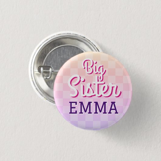Roze geruit Big Sister Pin Button (Voorkant /achterkant)