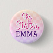 Roze geruit Big Sister Pin Button (Voorkant)