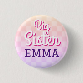 Roze geruit Big Sister Pin Button