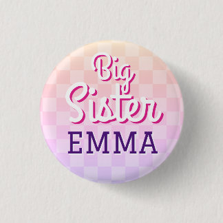 Roze geruit Big Sister Pin Button