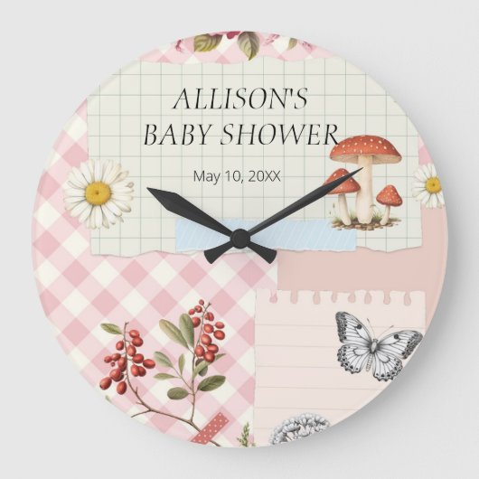 Roze Geruit met Bloemen Accenten & Custom Writ Grote Klok (Voorkant)