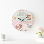 Roze Geruit met Bloemen Accenten & Custom Writ Grote Klok (Huis)