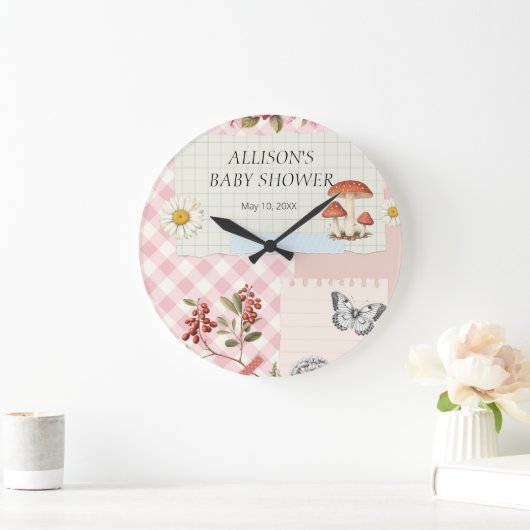 Roze Geruit met Bloemen Accenten & Custom Writ Grote Klok (Huis)