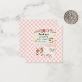 Roze geruit met bloemenaccenten en aangepaste schr notitiekaartje (Voorkant / Achterkant in situ)