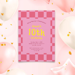 Roze geruit patroon Schattige meisje Verjaardag Kaart