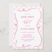 Roze geruit Squiggle Lijst Afstuderen Kaart (Voorkant)