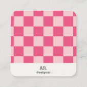 Roze geruit vierkant designer Visitekaartje (Voorkant)