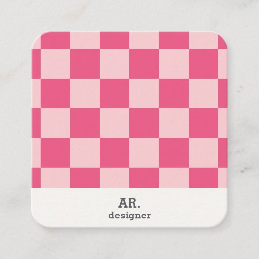 Roze geruit vierkant designer Visitekaartje (Voorkant)