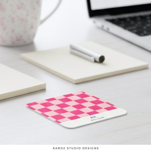 Roze geruit vierkant designer Visitekaartje
