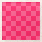 Roze geruite achtergrond glazen onderzetter (Voorkant)