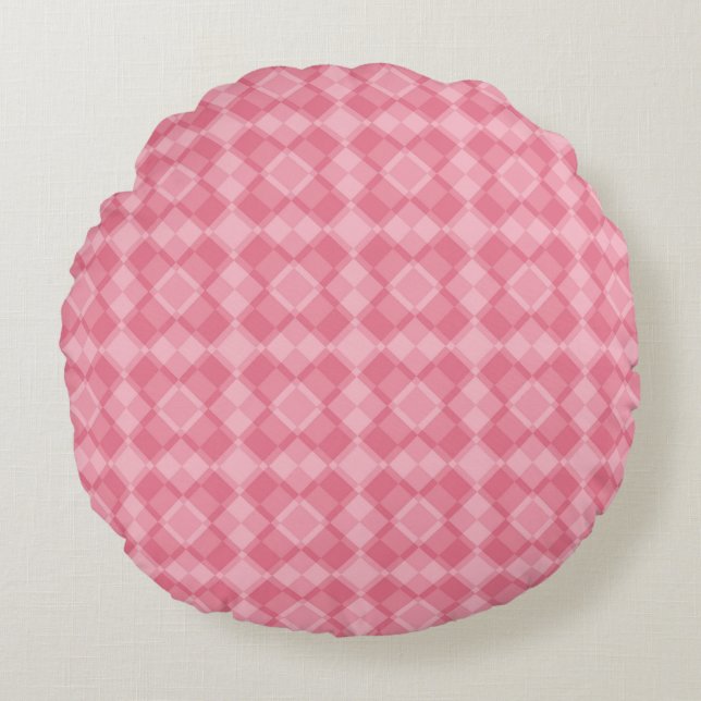 Roze geruite Argyle patroon Rond Kussen (Voorkant)