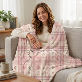 Roze geruite Awareness van borstkanker Hoop & Steu Fleece Deken