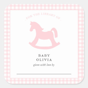 Roze geruite babymeisje voor de bibliotheek Ex-li Vierkante Sticker